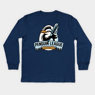 Penguin Baseball League Kids Long Sleeve T-Shirt